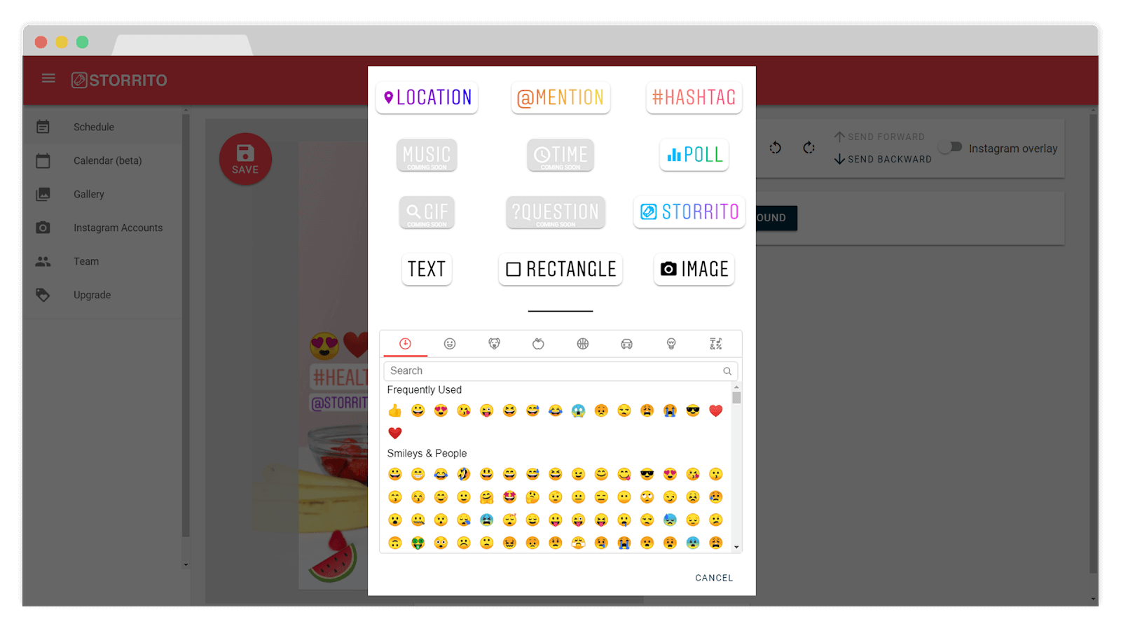 Storrito Instagram Editor - Emoticons Dialog
