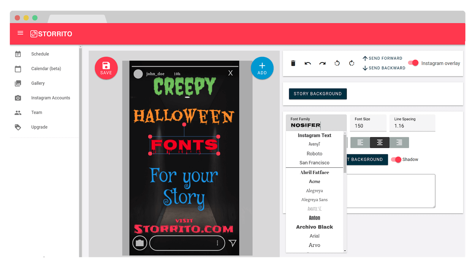 Instagram Story Menu Halloween Fonts
